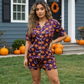 Purple Satin Short Pajama Set for Halloween Party