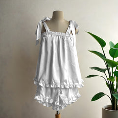 Women’s Silk Lounge Set  Bridesmaid Gifts Wedding Cami Set Ruffle Short