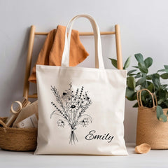 Embroidered Floral Tote Bag Personalized Tote Bag Appreciation Gift Gift Bag Flower Canvas Tote Bag