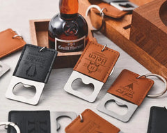 Custom Groomsmen Engraved Leather Keychain Bottle Opener