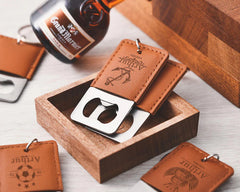 Custom Groomsmen Engraved Leather Keychain Bottle Opener