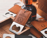 Custom Groomsmen Engraved Leather Keychain Bottle Opener