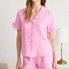 Bridesmaid pajama set  Ruffle Sleeve Shirt and Short PJS  Bridesmaid Pyjama's  Customized PJS