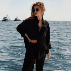 Bridesmaid pajama set  Long Pajama Set  Embroidered Pajama Set Black pajama set