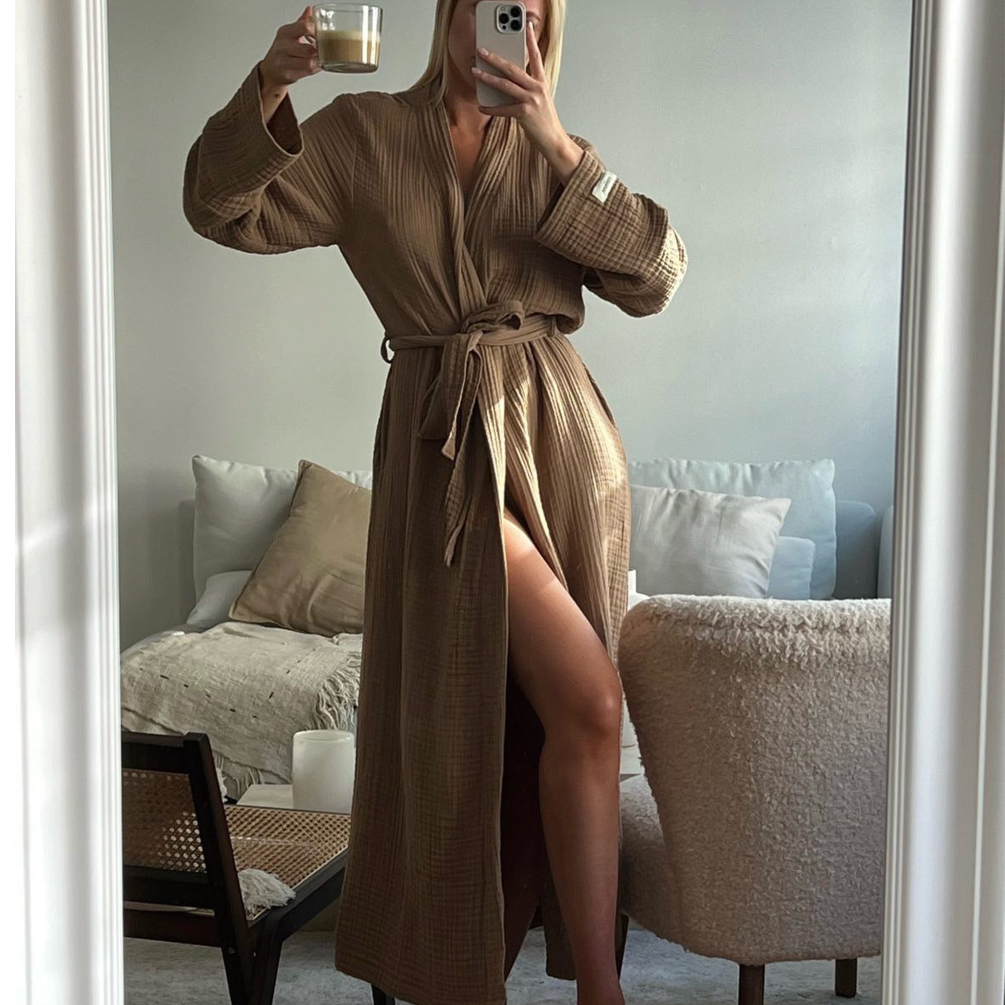 Natural muslin robes Customized Muslin robes Embroidered muslin robe