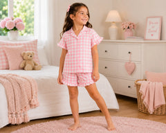 Kids Ruffle Gingham Short Pajamas – Wedding Favourite