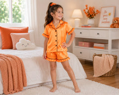 Kids Ruffle Satin Short Pajamas – Wedding Favourite