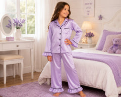 Kids Satin Ruffle Long Pajamas – Wedding Favourite