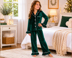 Kids Ruffle Velvet Long Pajamas – Wedding Favourite
