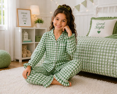 Kids Gingham Ruffle Long Pajamas – Wedding Favourite