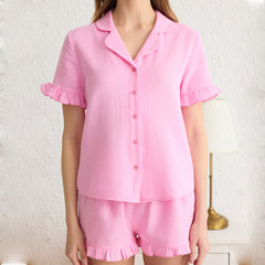 Ruffle Muslin Pajama Set   Custom text  PJS  Bridal pajamas Bridesmaid pajama set  Monogrammed Bridesmaid PJs