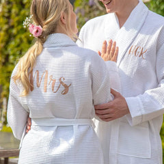 Wedding gift White Waffle Robe Customized Waffled Robes Couple Robes Groom Robe
