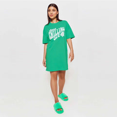a green oversized T-shirt