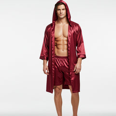 Soft satin men’s maroon dressing with hood
