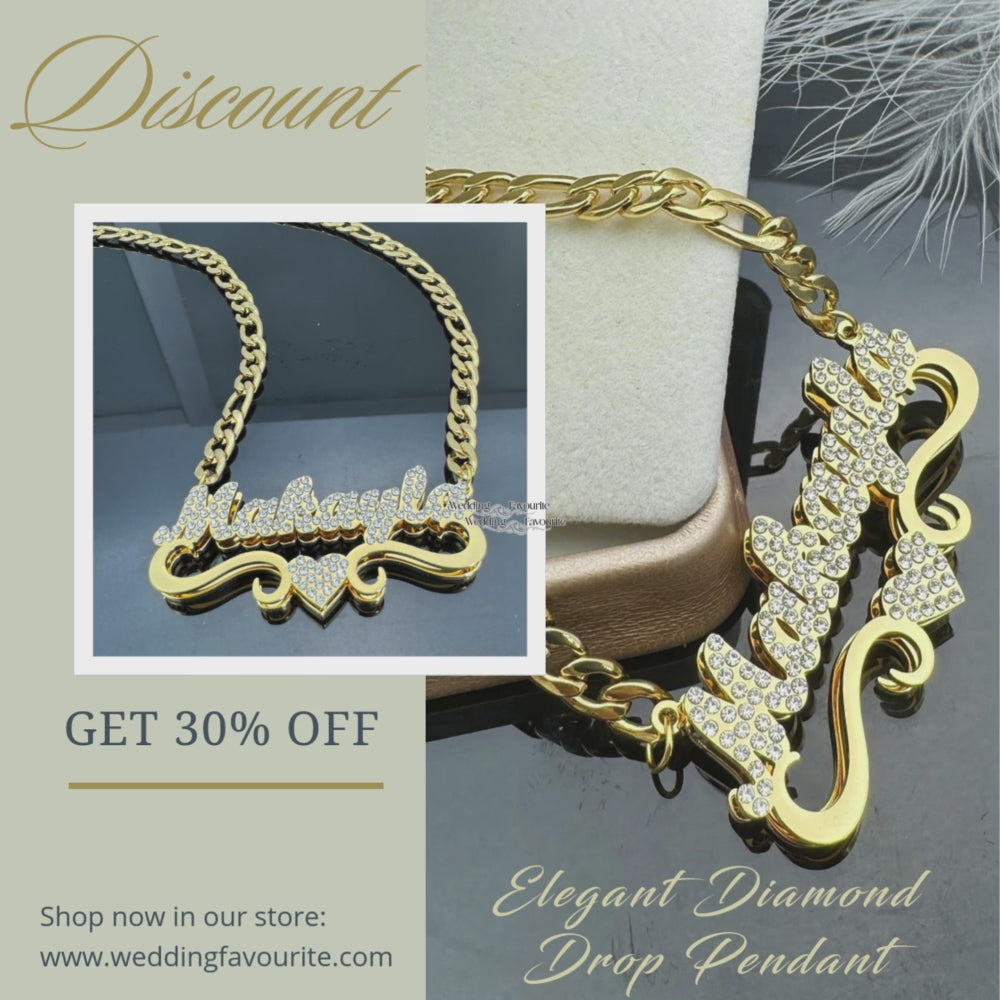 Double Plate Diamond Name Necklace USA Wedding Favourite