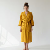 women wearing yellow maslin cotton robe