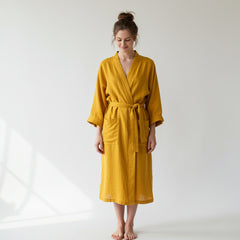 women wearing yellow maslin cotton robe