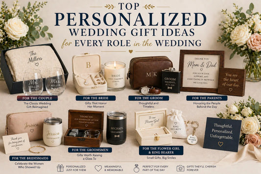 top personalized wedding gift ideas for every role including bride groom parents bridesmaids groomsmen and couple items display