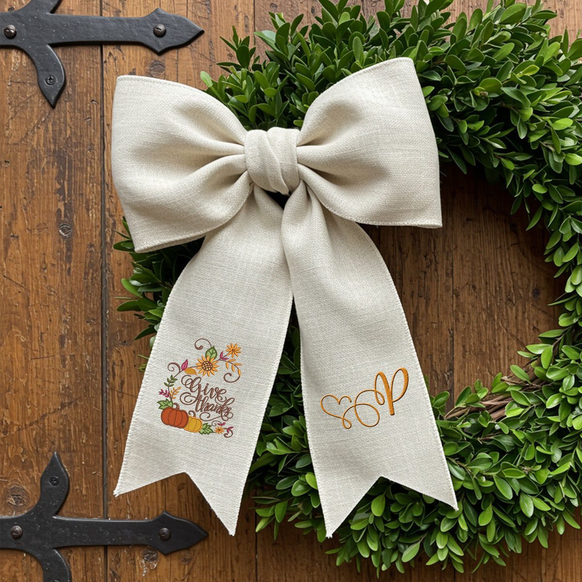 Personalized 100% Cotton Embroidery Thanksgiving Wreath Sash