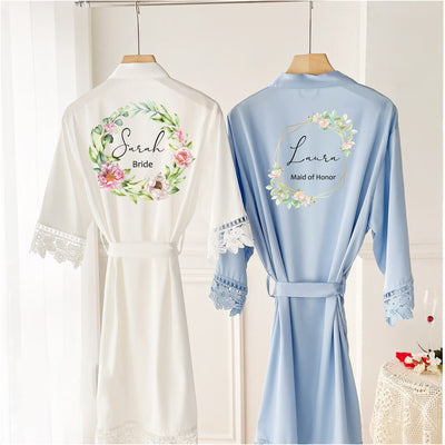 Personalized Satin Lace Robe for Wedding