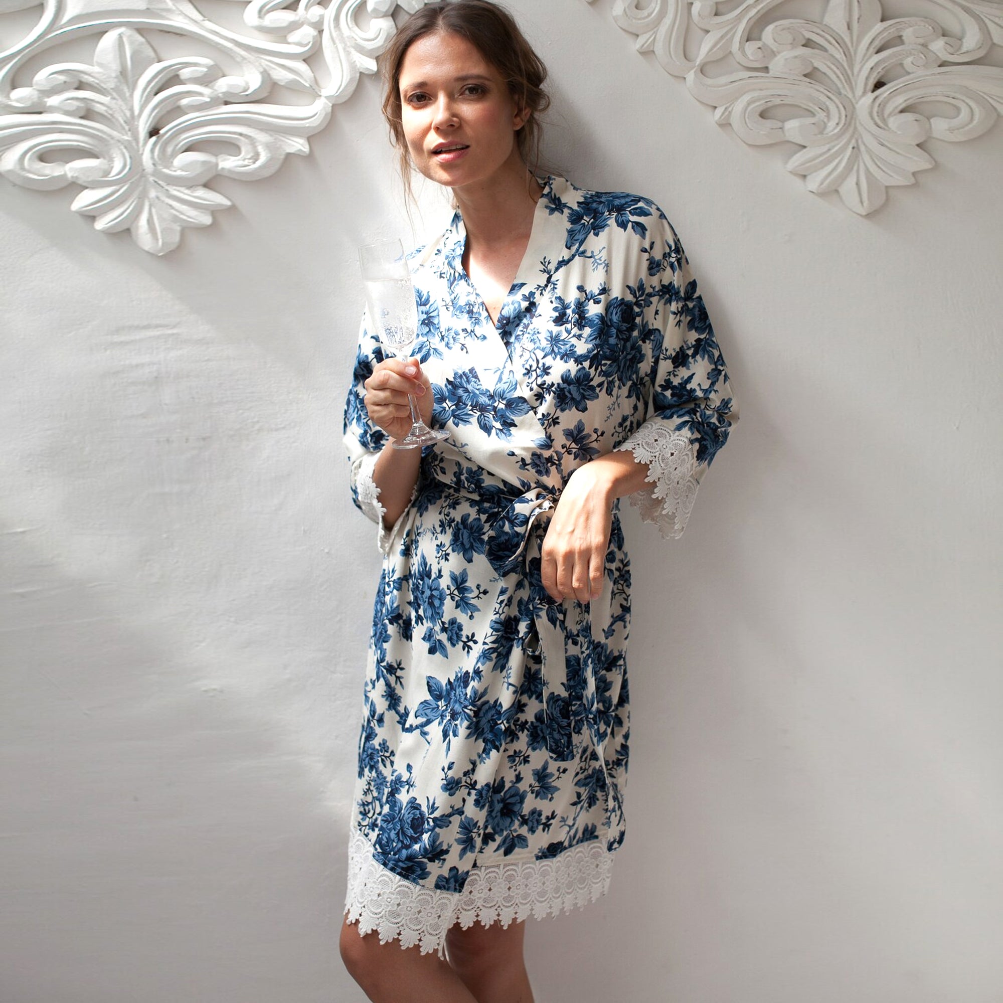 Custom Floral Satin Lace Robe