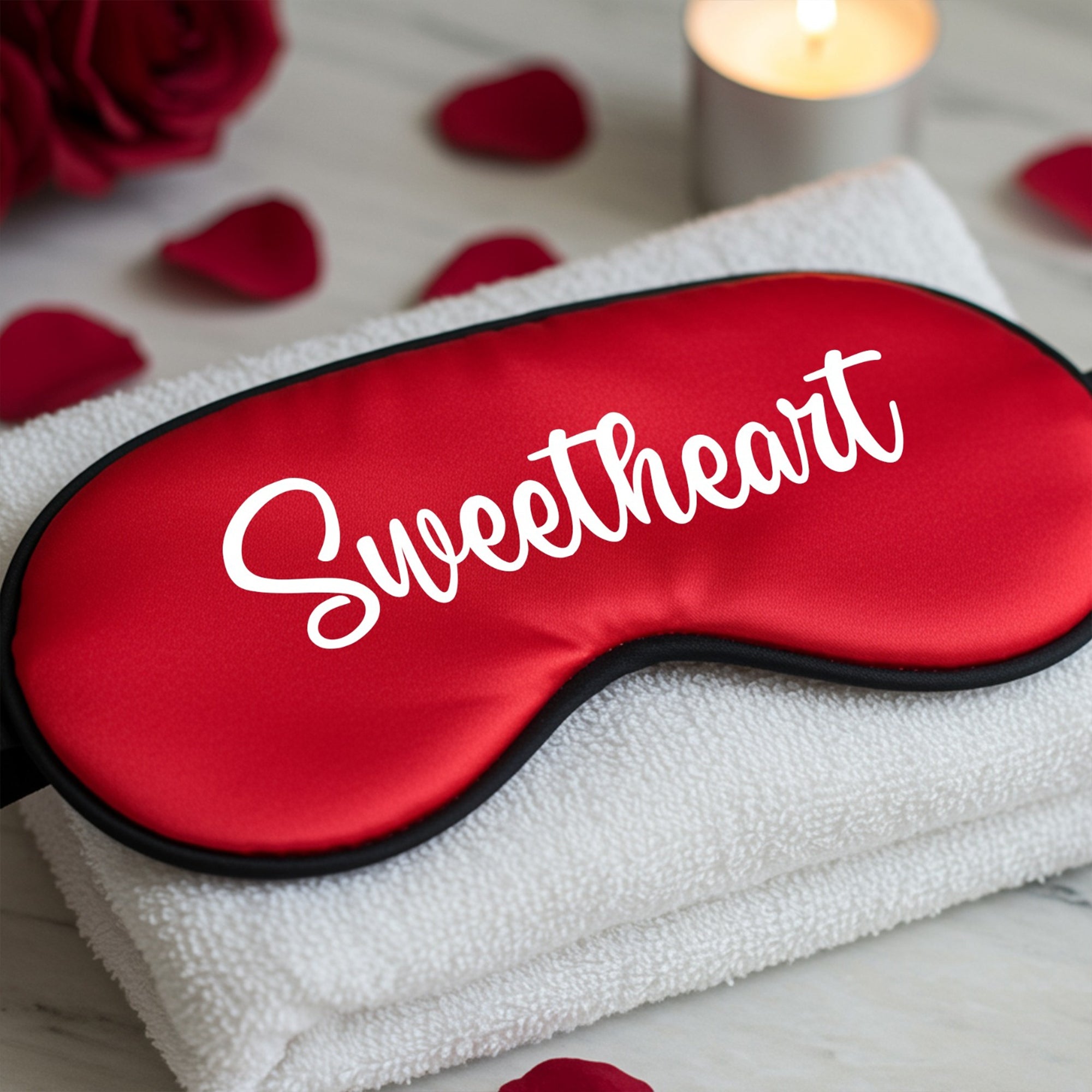 red satin sleep eye mask with soft padding and elegant finish