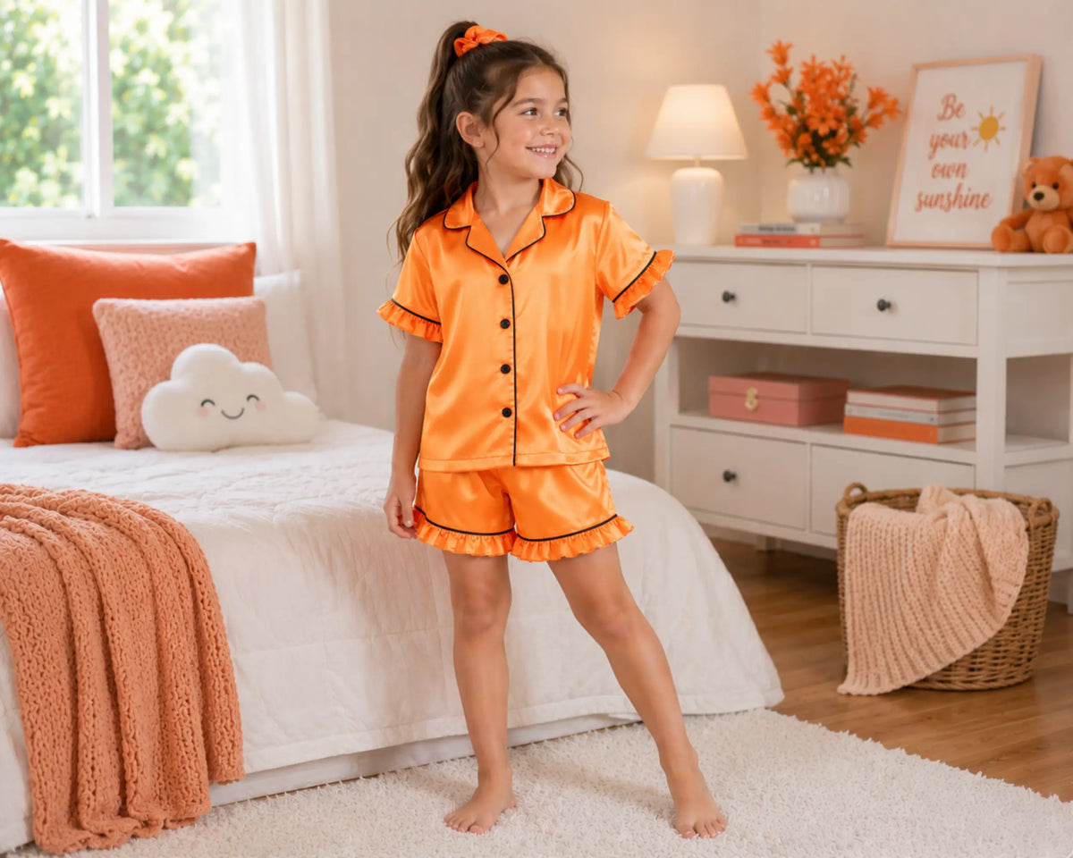 Kids Ruffle Satin Short Pajamas – Wedding Favourite