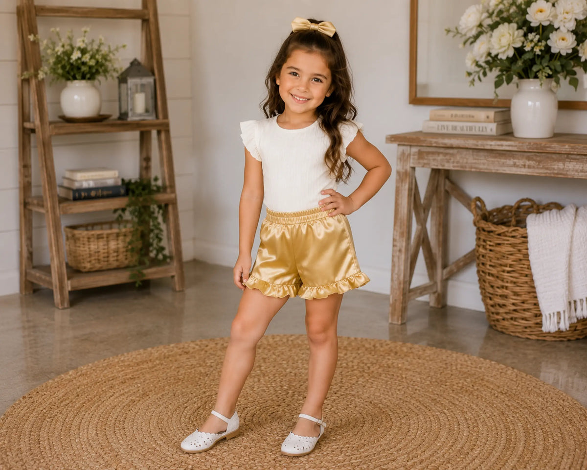 Kids Ruffle Satin Shorts – Wedding Favourite