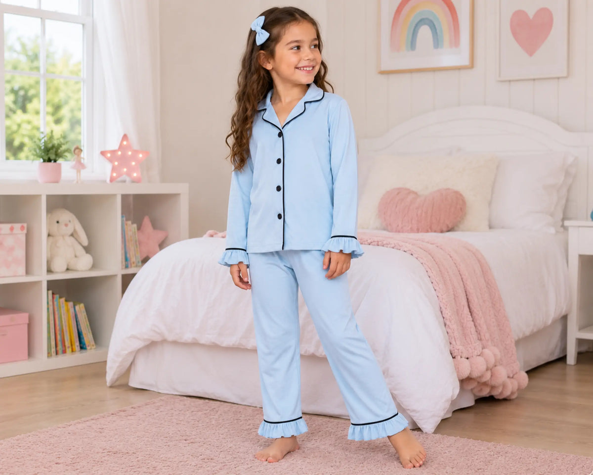 Kids Ruffle Cotton Long Pajamas – Wedding Favourite