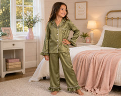 Kids Satin Ruffle Long Pajamas – Wedding Favourite