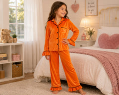 Kids Ruffle Velvet Long Pajamas – Wedding Favourite