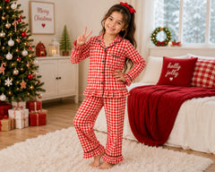 Kids Gingham Ruffle Long Pajamas – Wedding Favourite