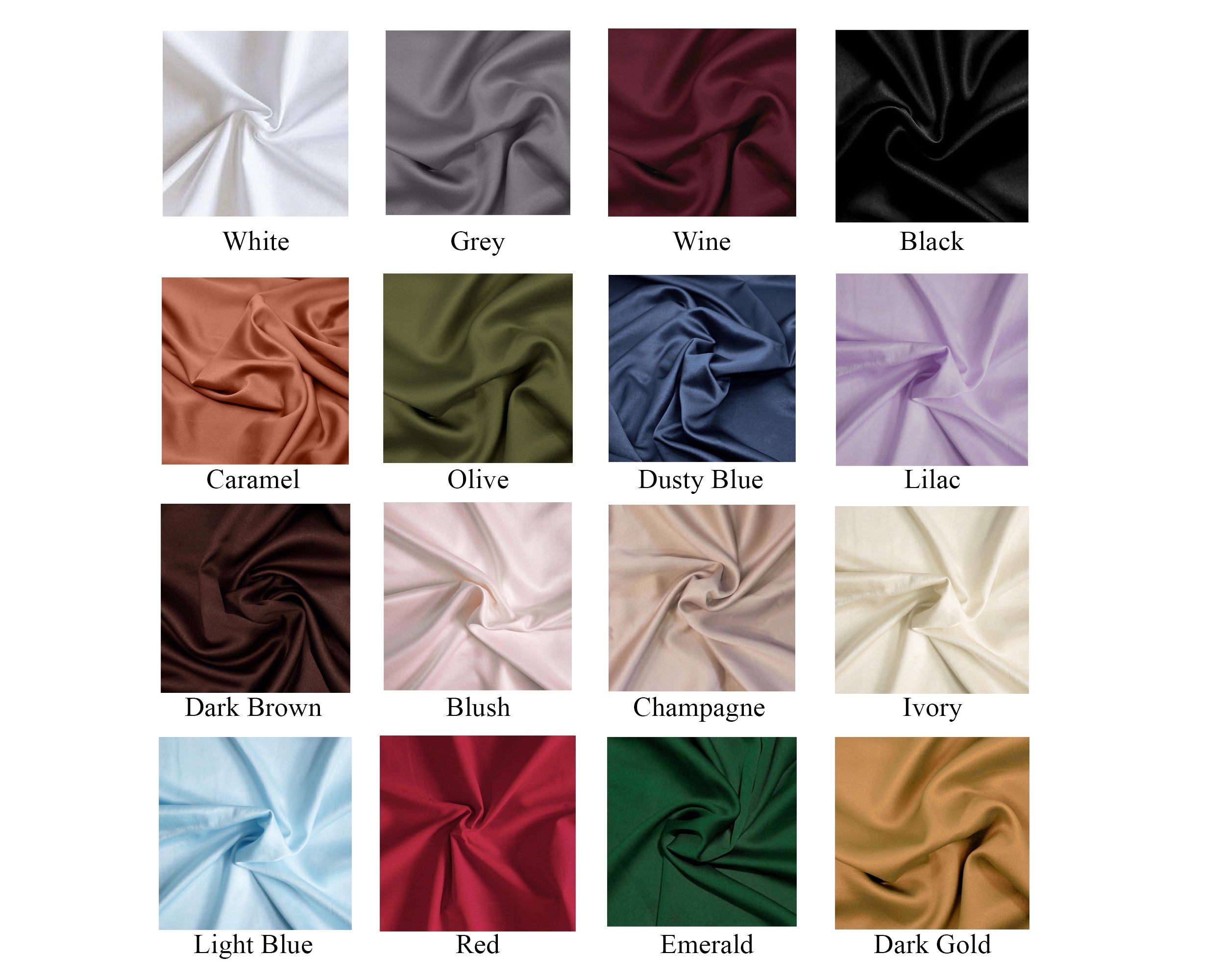 Satin Bedsheet option Color Chart 
