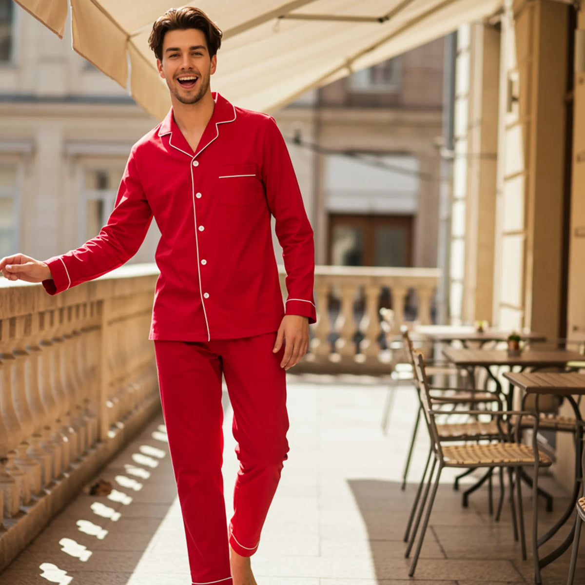Men’s Cotton Long Pajama Set Comfortable Classic Sleepwear
