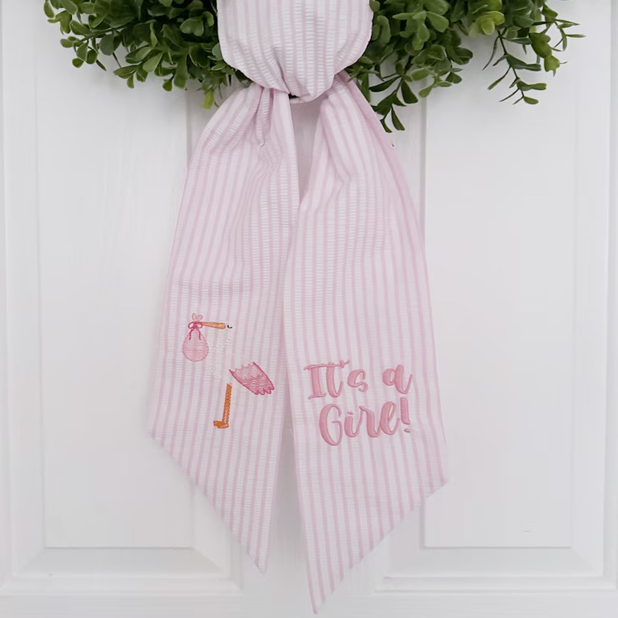 Personalized Seersucker Boxwood Sash  Nutcracker Wreath Sash Christmas Gifts Embroidery Scarf Wreath Holiday Wreath Sash