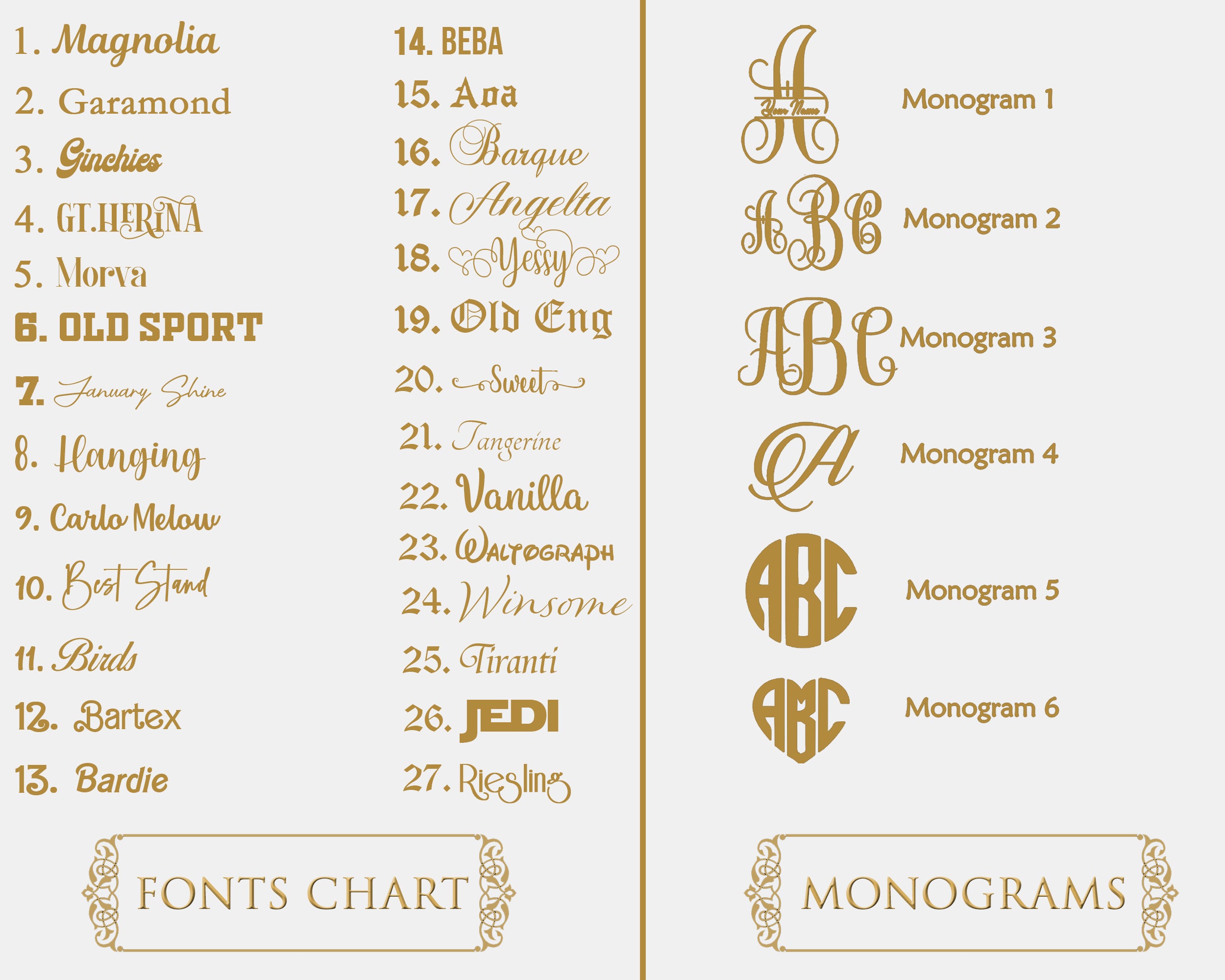 monogram and font chart usa wedding favourite